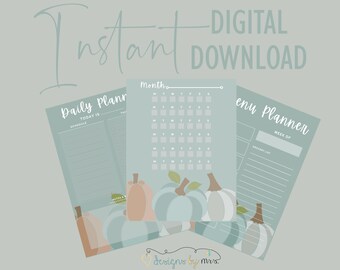 Fall Themed Planner Printables - Daily Planner, Goal Tracker and Weekly Menu Planner  - Instant Digital Download - Printable Planner Pages