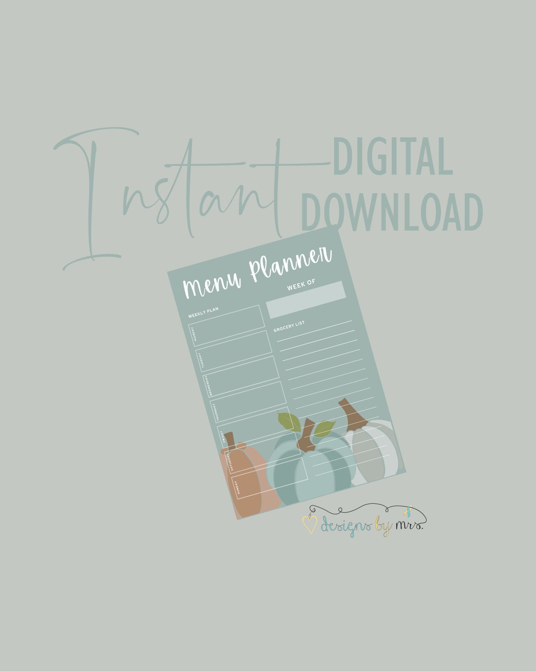 Fall Pumpkin Themed Weekly Menu Planner - Instant Digital Download ...