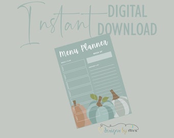 Fall Pumpkin Themed Weekly Menu Planner - Instant Digital Download - Printable Menu Planner