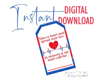 In Memory of Our Heart Warrior - Printable Tag - Congenital Heart Defect (CHD) Awareness Week  - Instant Download