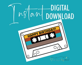 80's Cassette Birthday Card - Birthday Card - Instant Download - Printable Birthday Card - 1980's - Retro Birthday Card