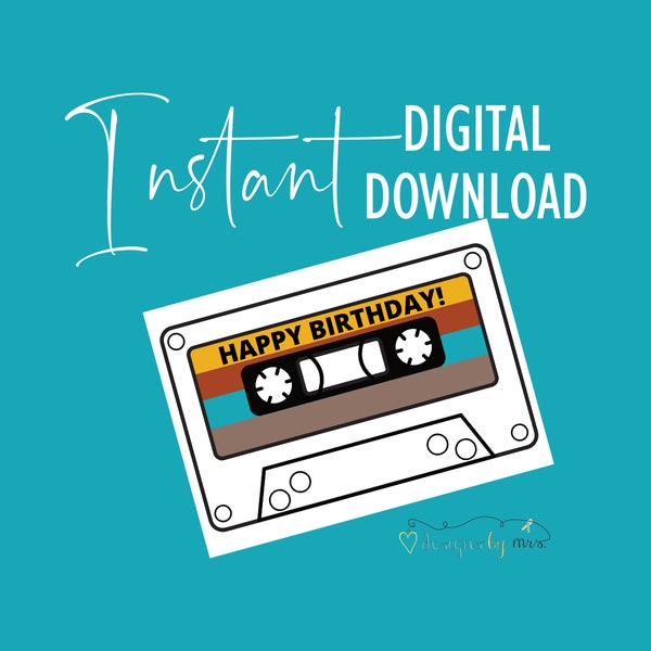 80's Cassette Birthday Card - Birthday Card - Instant Download - Printable Birthday Card - 1980's - Retro Birthday Card