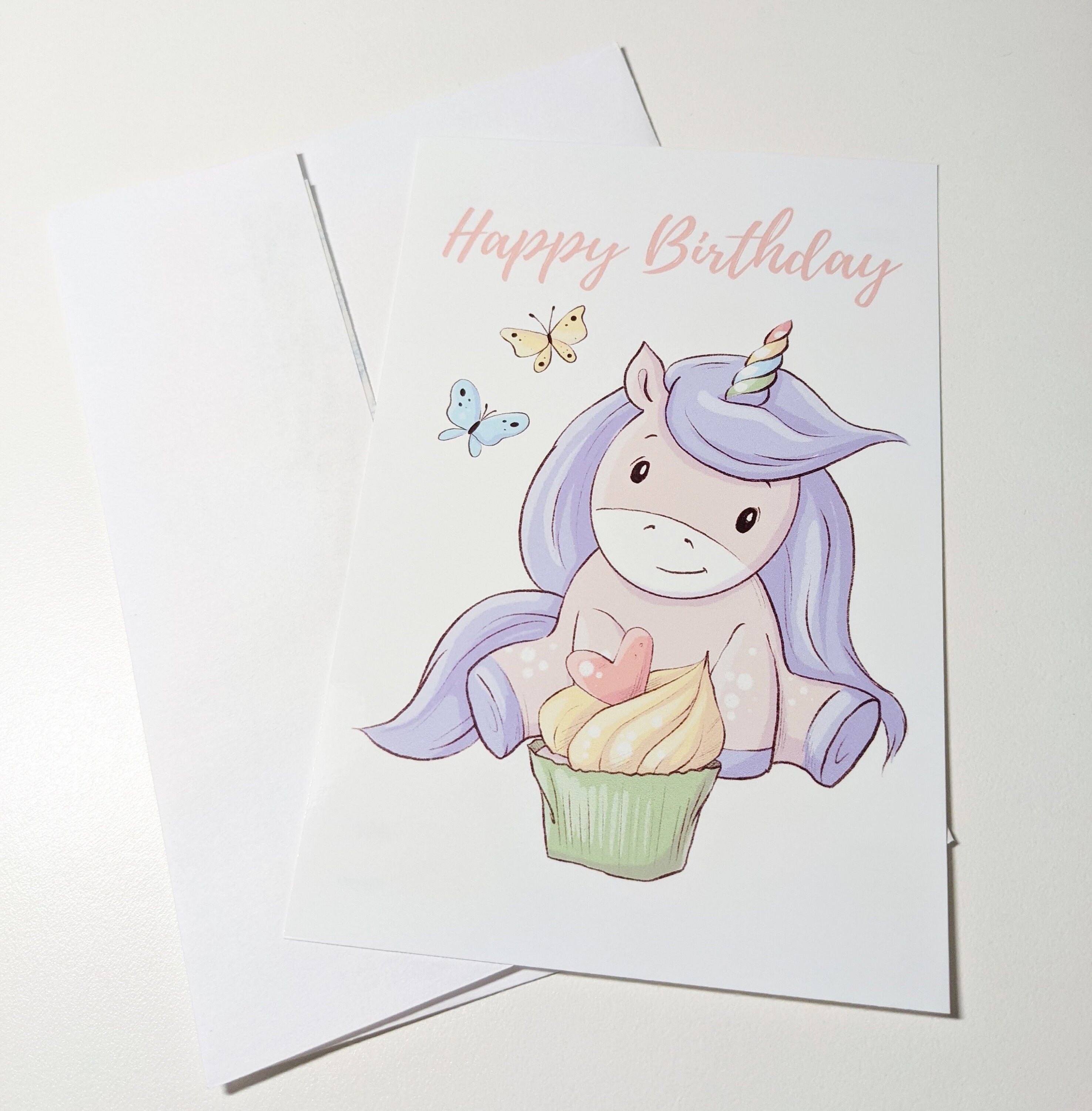 Unicorn With Cupcake Birthday Card Printable Unicorn Etsy