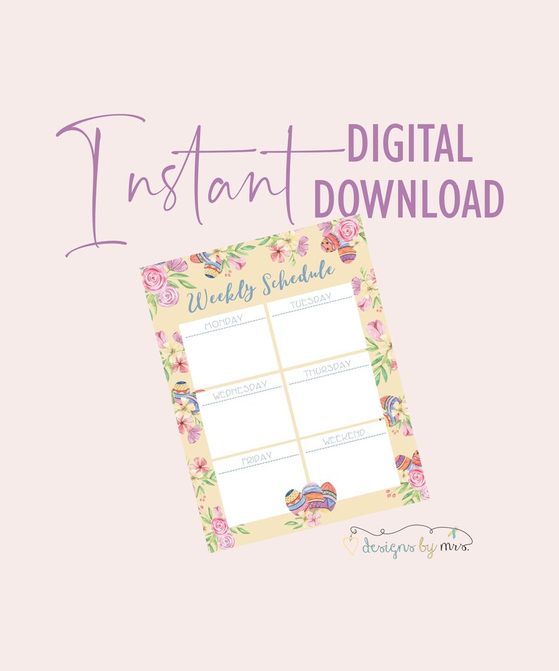 Easter Floral Weekly Schedule Planner Page - Instant Digital Download ...