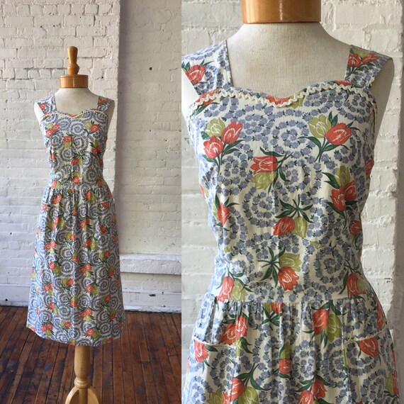 40s Tulip Floral Summer House Dress