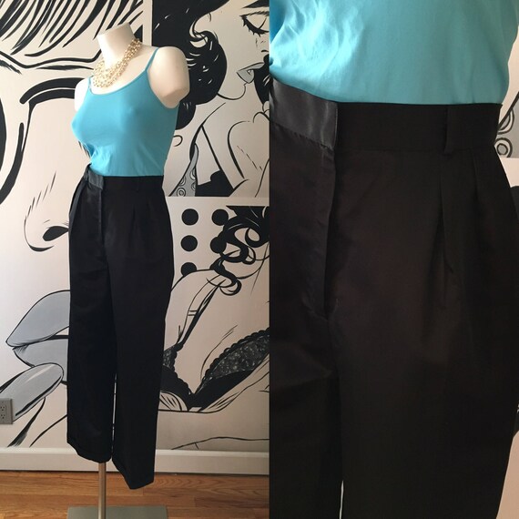 Mary Ann Restivo Black Satin Pleated Pants