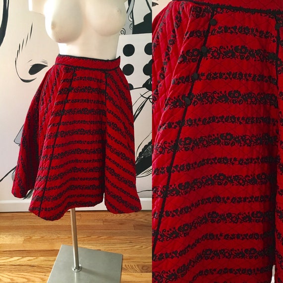 Red and Black Vintage Quilted Circle Skirt