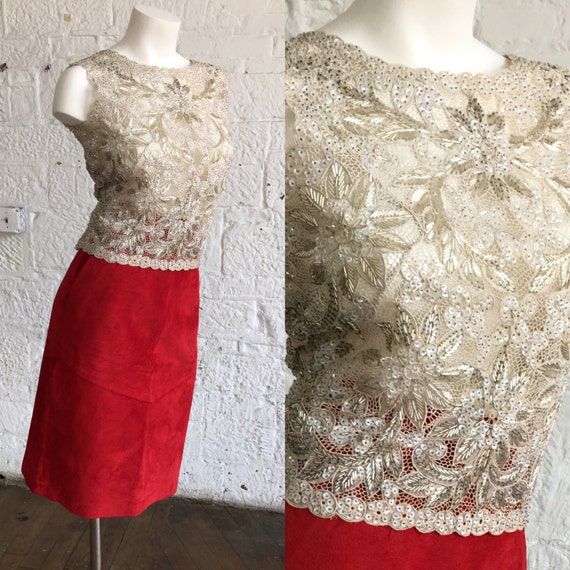 Golden Ivory Floral Sequin Vintage Shirt