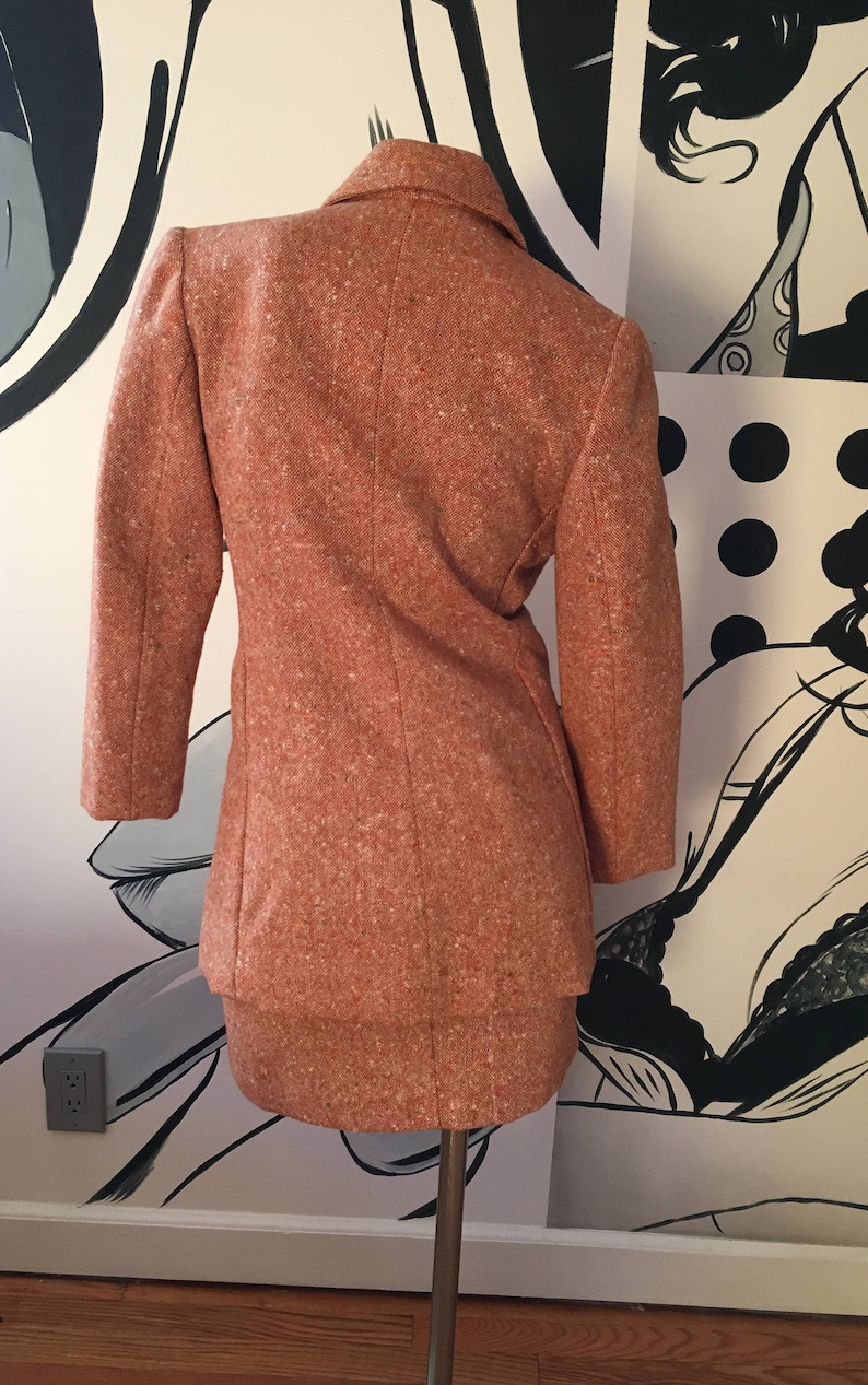 2 Piece Vintage Tweed Double Breast Coat Skirt Set