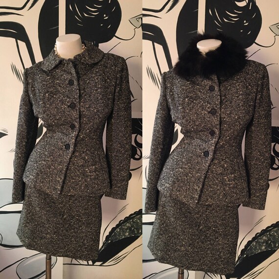 Black and White Wools 2 Piece Skirt Suit