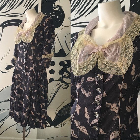 Drop Waist Leaf Print Vintage Dress