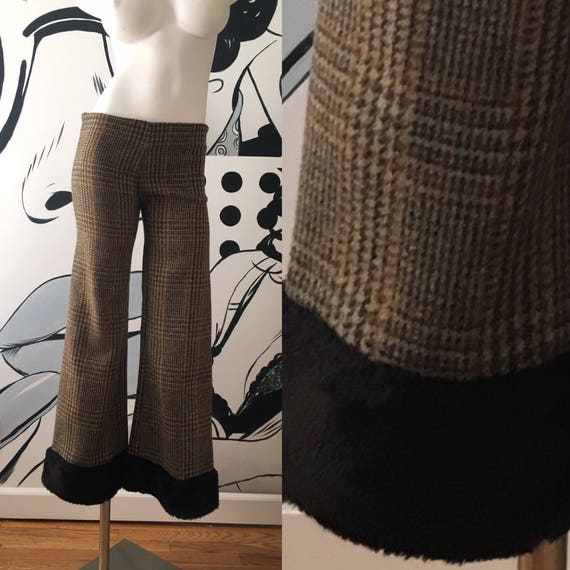 Houndstooth Wool Bell Bottom Pants