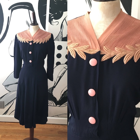 Navy Blue Dress with Ribbed Top Front