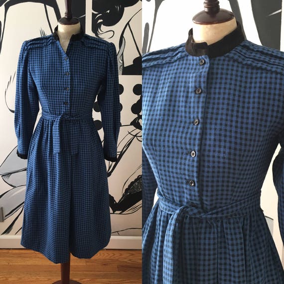 Lanz Blue and Black Gingham Dress