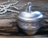 chunky secret PERFUME bottle HEART PENDANT necklace, heavy collectible Taxco sterling, 3mm x 18 inch rope chain.
