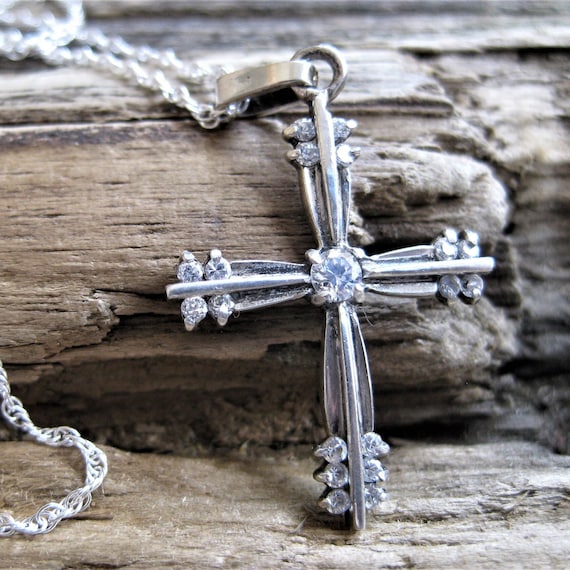 ca. 1950 sterling 19 DIAMOND CROSS crucifix PENDA… - image 1
