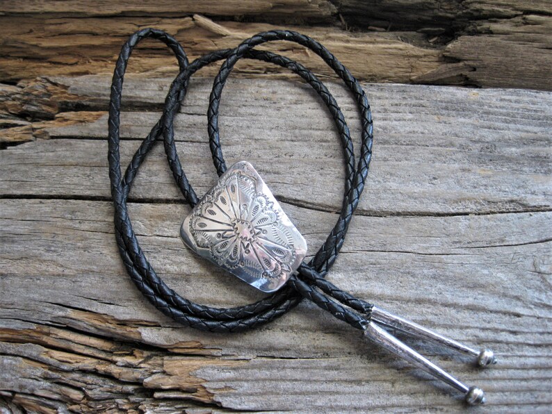Southwestern traditional Eagle feather motif Navajo artisan crafted wearable art Barn wedding unisex. sterling BOLO bola string TIE