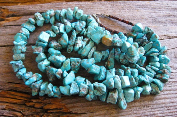 Collier Vintage Perles Et Pierre Turquoise - Longueur ~61 Cm - Occasion