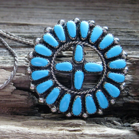 Incredible Vintage Native American Zuni Blue Gem Turquoise Petit Pointe Sterling Silver Pin Incredible Vintage Native American Zuni Blue Gem Turquoise Petit Pointe Sterling Silver Pin