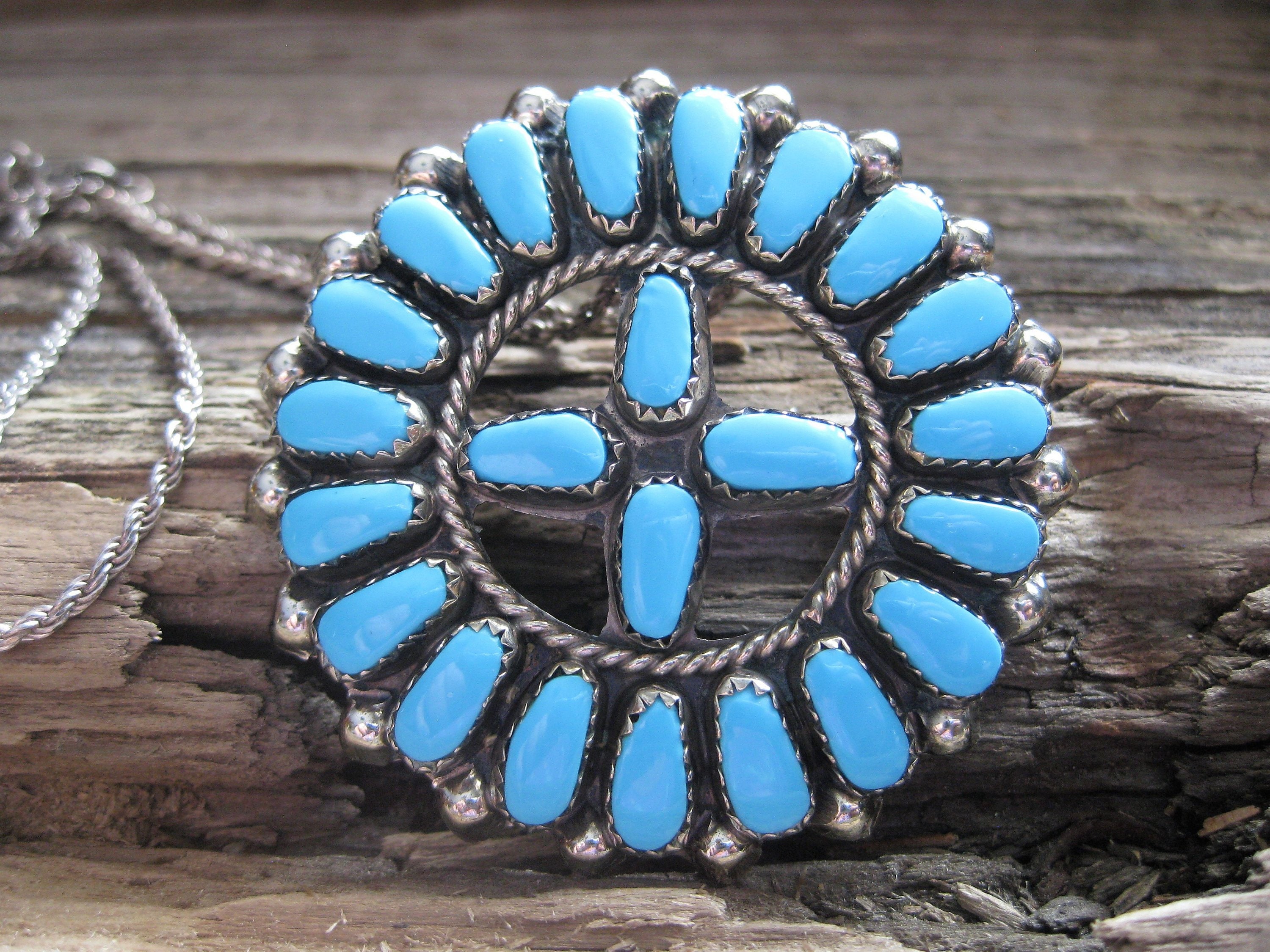 Zuni SLEEPING BEAUTY TURQUOISE Petit Point Sterling Pendant Brooch