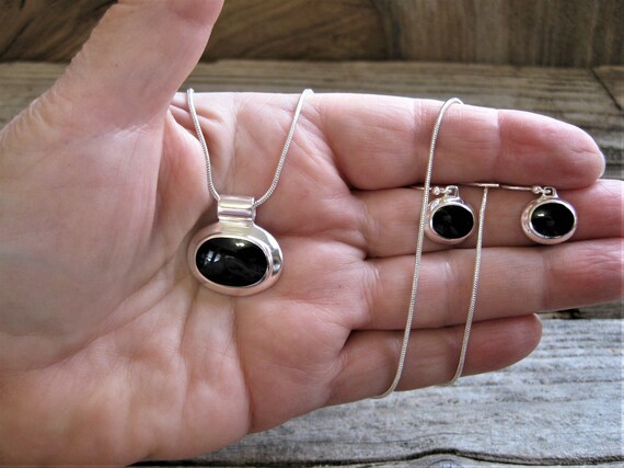 Sterling Black onyx PENDANT 18" necklace & EARRIN… - image 4