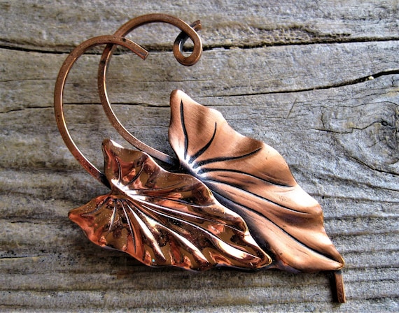 ca. 1950 Renoir 3 1/4" COPPER leaf vine LEAVES br… - image 2