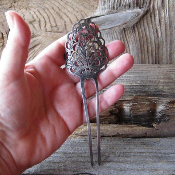 Ca. 1878-96 Large STERLING HAIRPIN, Bun Holder Fork Hair  display picture 1