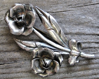 Broche Moderniste N.E. From En Argent Et Ambre - Signée, Danemark Circa 1950, Occasion