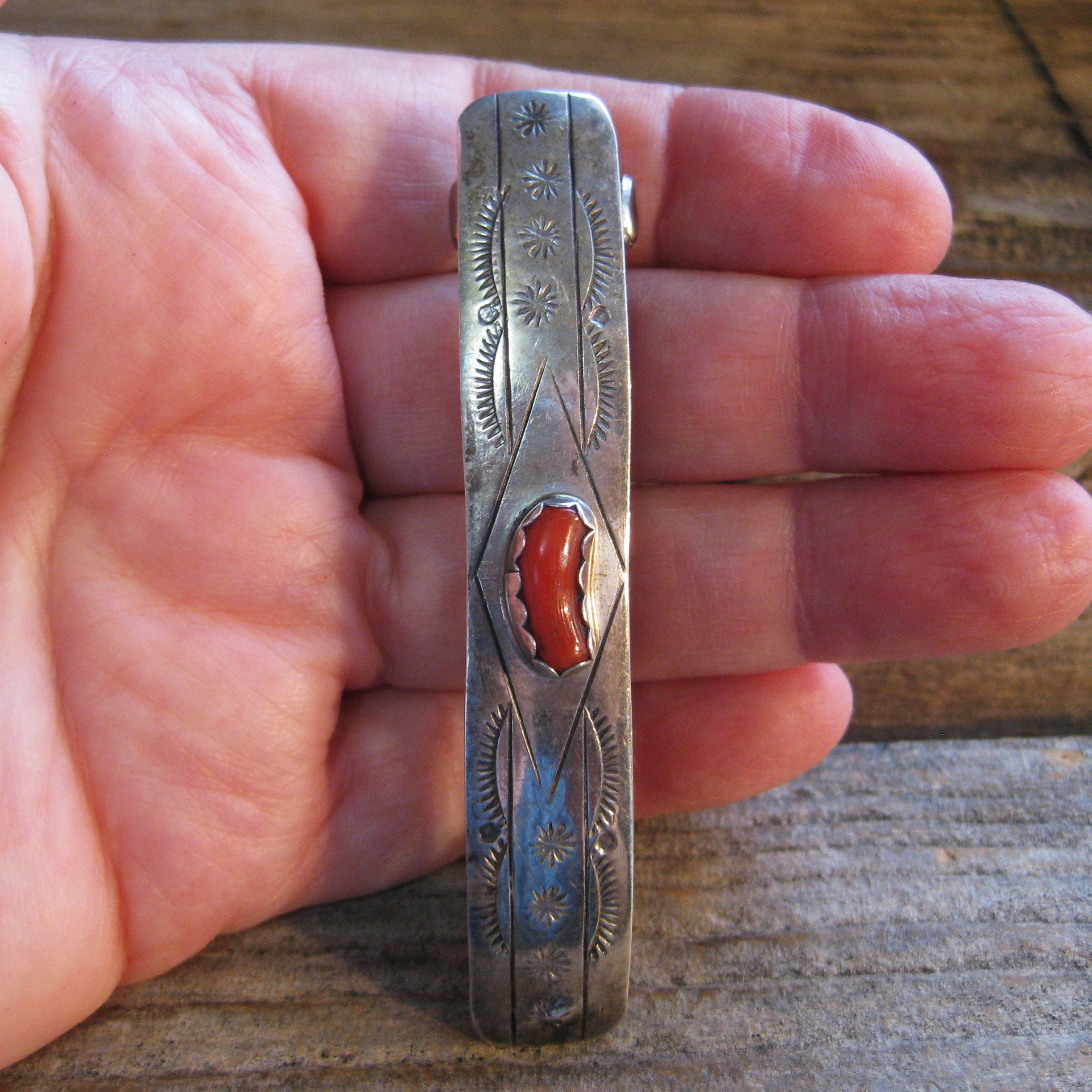 SET Stamped Sterling NAVAJO Red Coral Hair Pin 3\