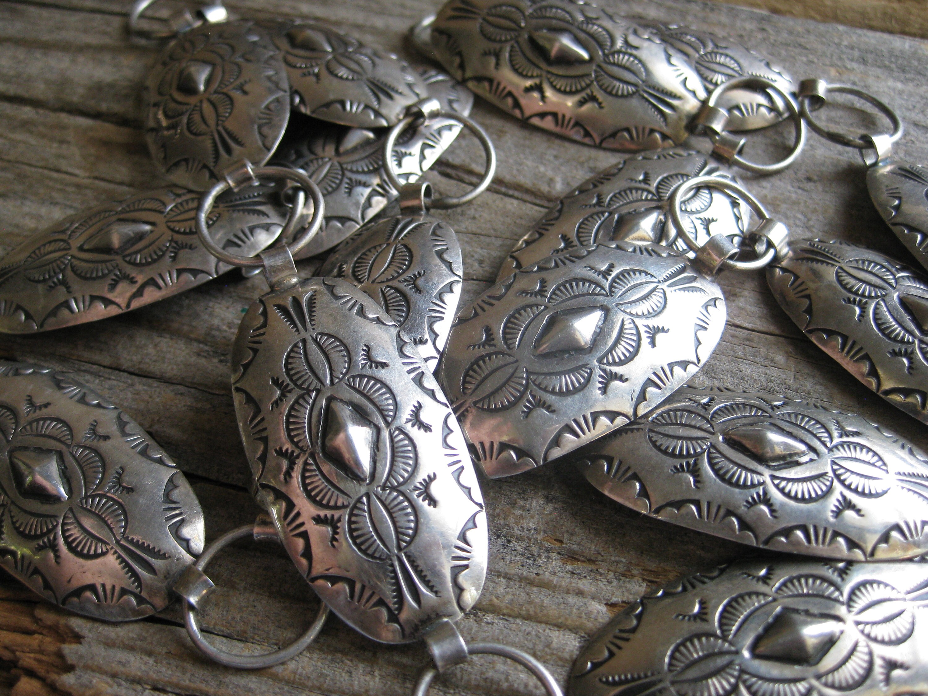 Vintage Oval Conchos Wearable Art Artisan Link Metal Belt 1940s-silver-concho-belt-by-  main image 4