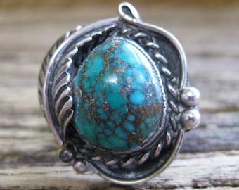 ナバホ族のリング 925 シルバー ブルーターコイズ アーティストサイン