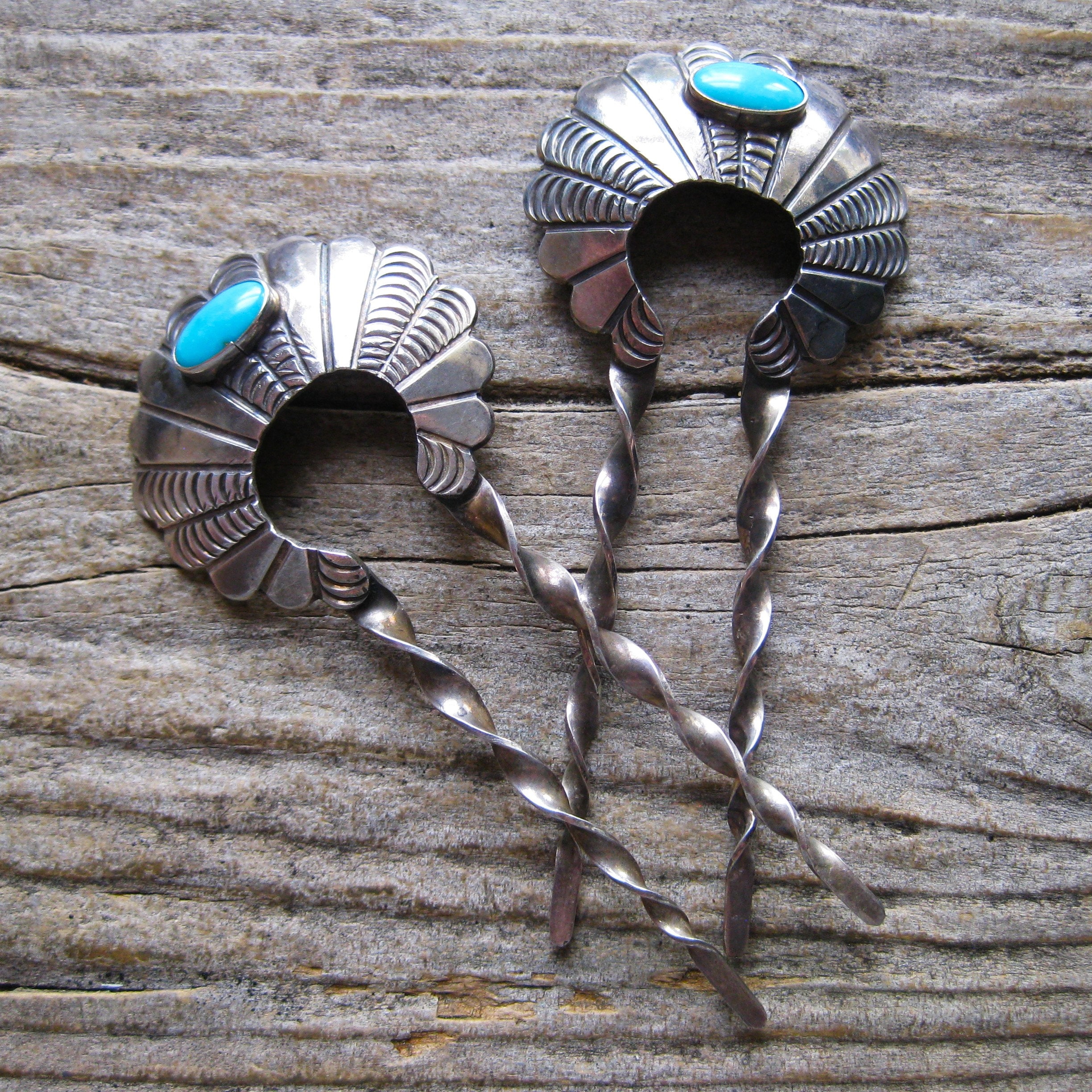 Vintage Sterling Silver Turquoise Navajo Bar Hair Pin/Fork Silver and Turquoise Hair Fork - Etsy main image 3