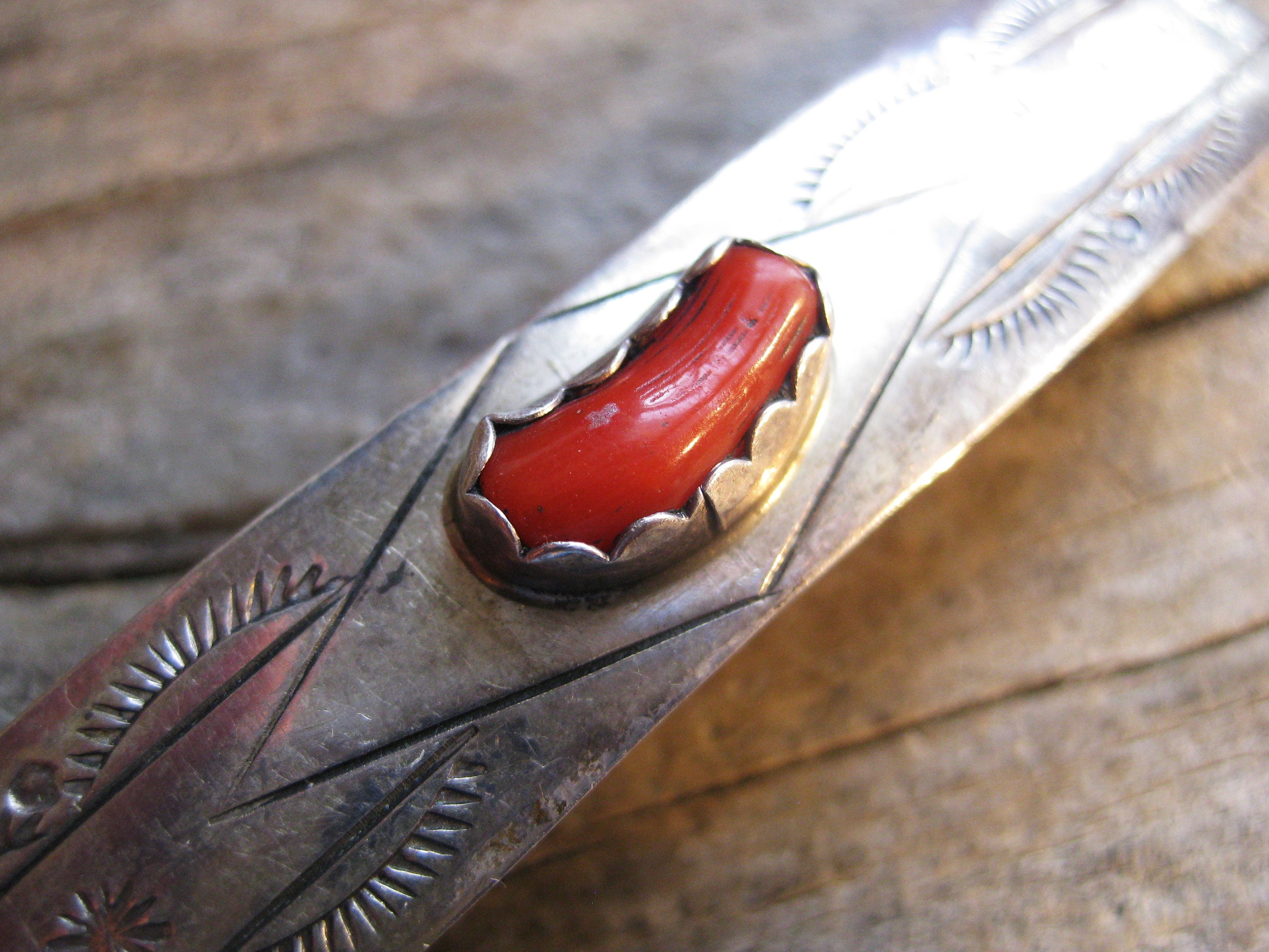 SET Stamped Sterling NAVAJO Red Coral Hair Pin 3\