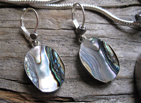 sterling ABALONE 1 3/4" PENDANT 20" necklace & ea… - image 5