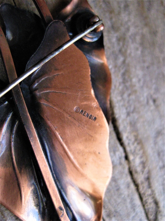 ca. 1950 Renoir 3 1/4" COPPER leaf vine LEAVES br… - image 3