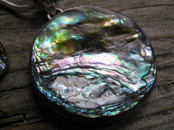 sterling ABALONE 1 3/4" PENDANT 20" necklace & ea… - image 4