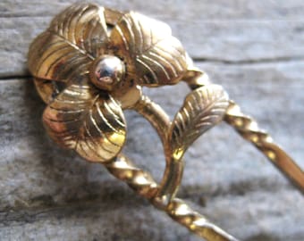 4" STERLING yellow gold HAIRPIN bun holder pin pick hair fork. Attention Gold Girls! Recognizable artisan crafted quality. BoHo chic.