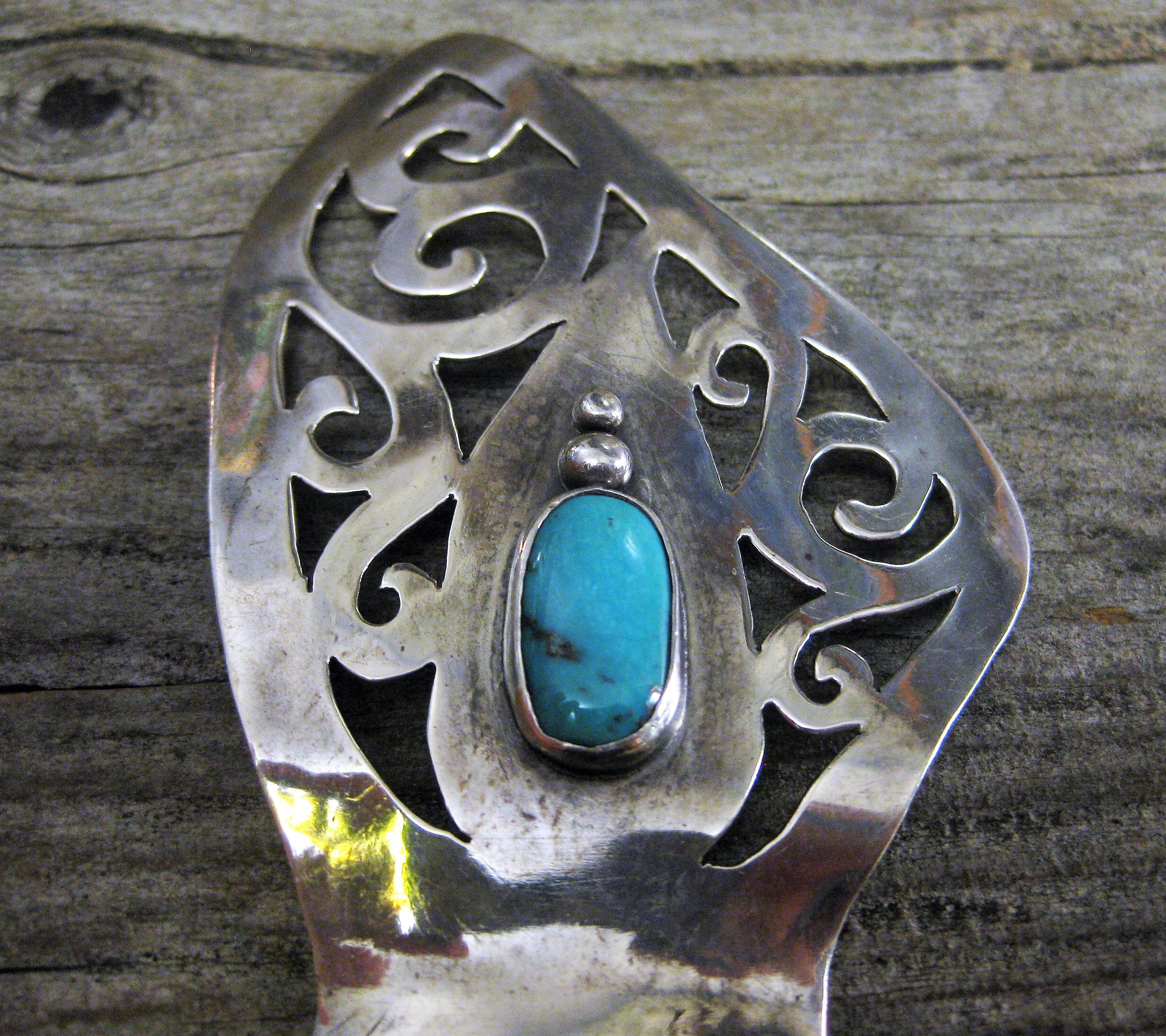 Vintage Sterling Silver Turquoise Navajo Bar Hair Pin/Fork Handcrafted Turquoise & Sterling Silver Hair Pin Signed main image 3
