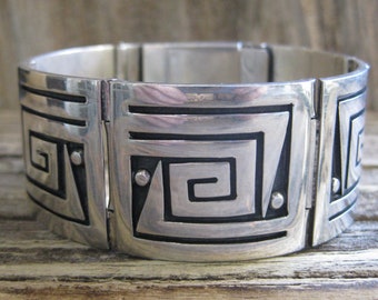 Signed - Manuel Hoyungowa, Hopi. Vintage Sterling Silver Overlay