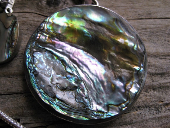 sterling ABALONE 1 3/4" PENDANT 20" necklace & ea… - image 9