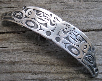 Haida RAVEN 4" BARRETTE 2" hair clip, Pacific Northwest artisan crafted wearable art. Recognizable gallery quality collectible. Protection.