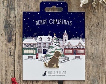 Chocolate Cockapoo Christmas Dog Pin