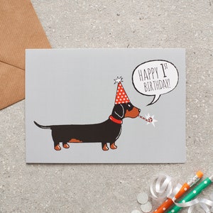 Cartão de aniversário Dachshund de 1 a 9 anos