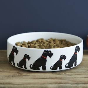 Large Black Schnauzer ceramic dog food / water bowl