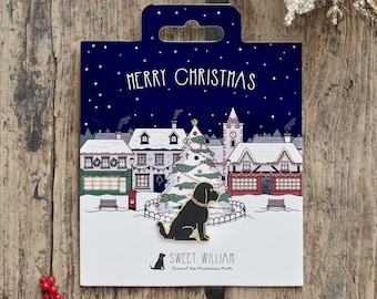 Black Cockapoo Christmas Dog Pin