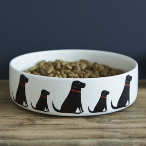 Black Labrador ceramic dog food / water bowl