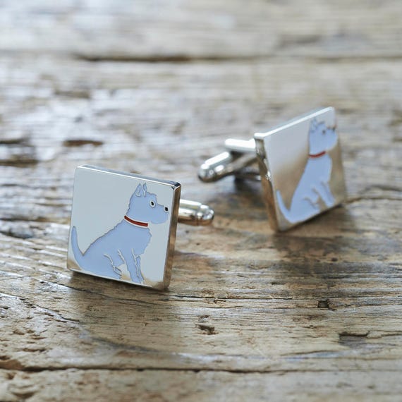 Boutons De Manchette Vintage - Décor Chien Terrier Argenté - Parure Rétro élégante