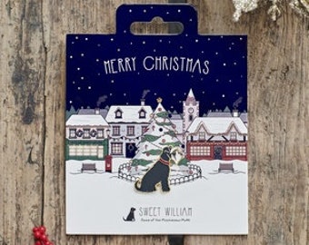 Grey Schnauzer Christmas Dog Pin