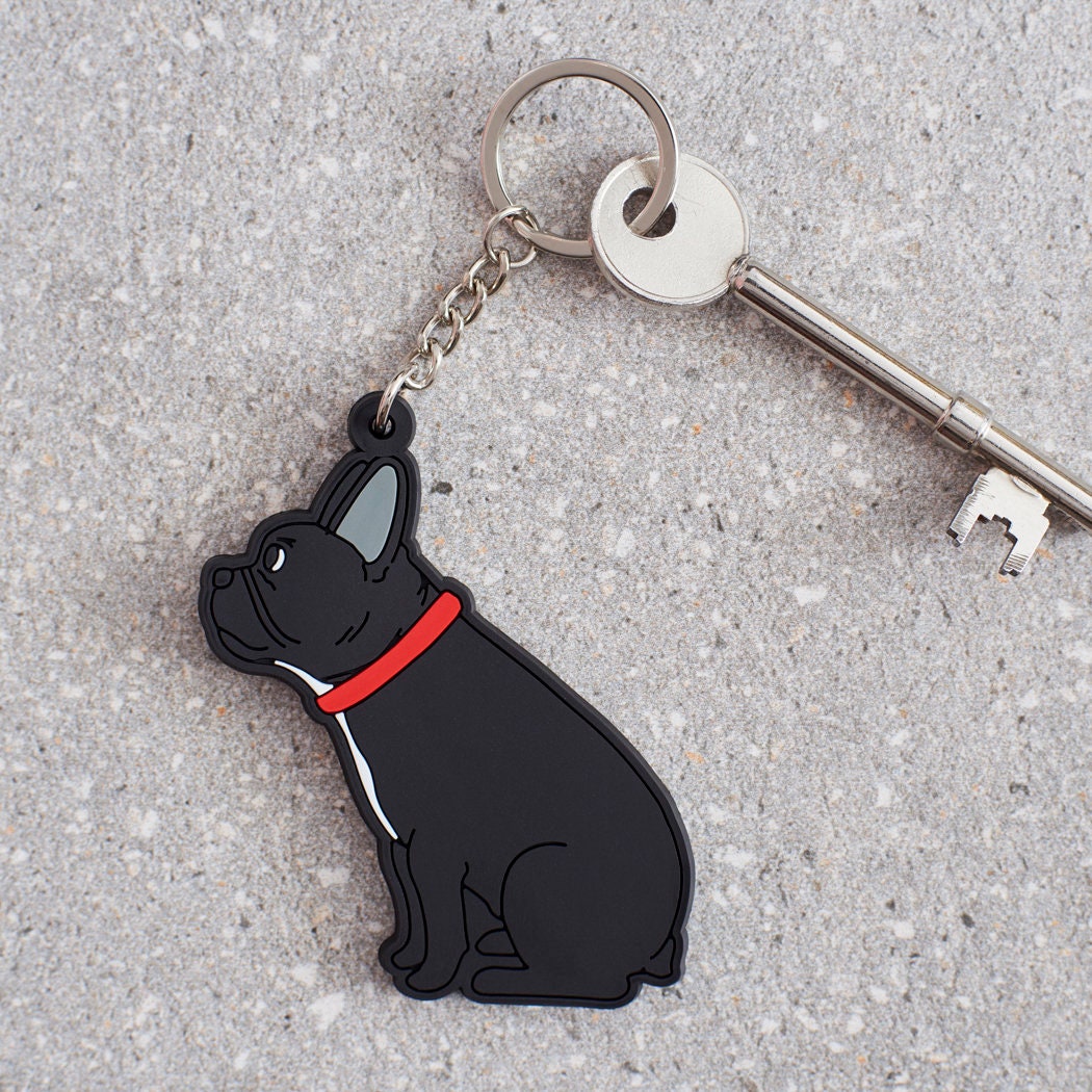 Leather French Bulldog Keychain - Black