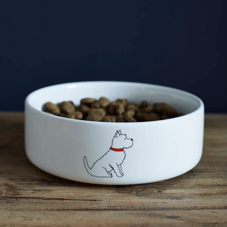 Westie ceramic dog food / water bowl Etsy